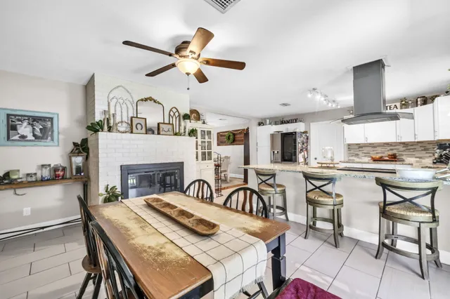 a view of a dining room and livingroom view