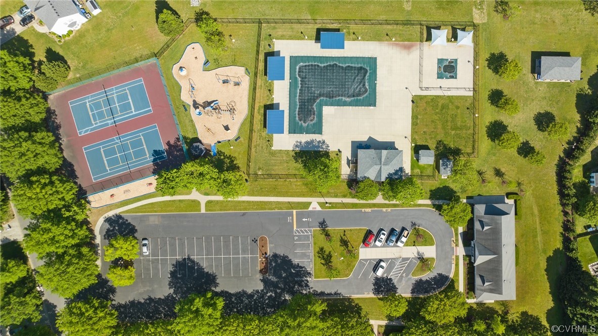 131 Stoney Ridge Avenue, Unit 52 Suffolk, VA 23435 - Photo 34 of 36 an aerial view of a house with a swimming pool