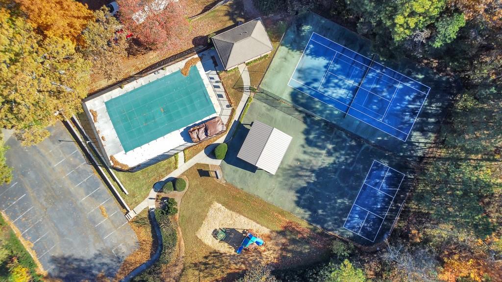 4804 Thicket Path Northwest Acworth, GA 30102 - Photo 48 of 48 an aerial view of a backyard with swimming pool