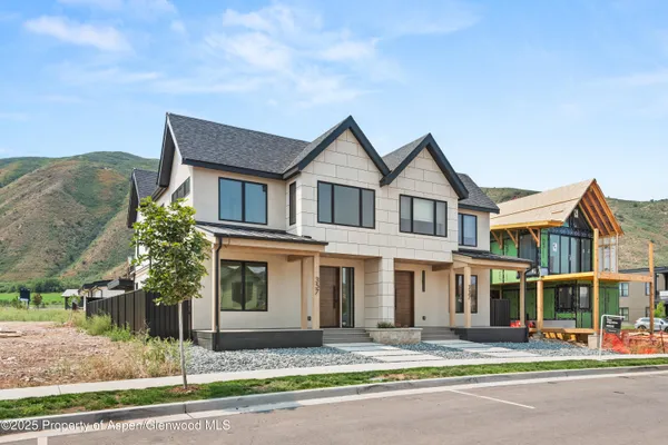 a front view of residential houses