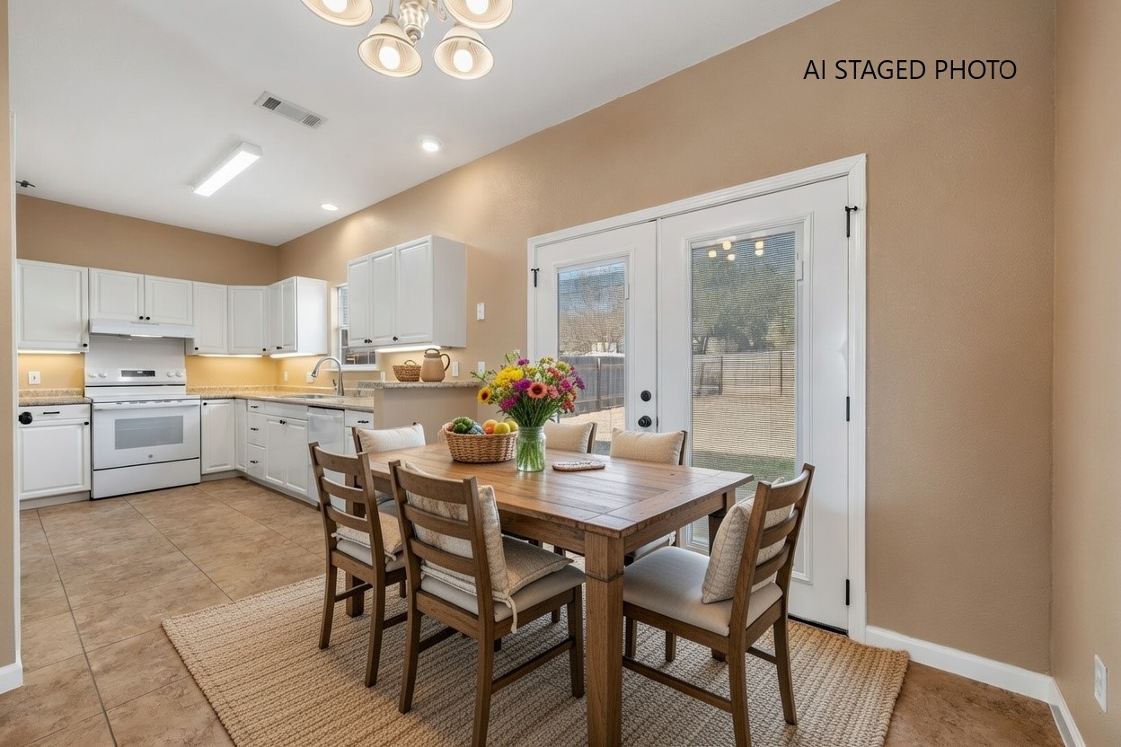 3139 Chisholm Trail Austin, TX 78734 - Photo 15 of 37 Dining space with french doors and suspended lighting