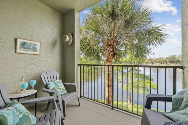 a view of a balcony with mountain view