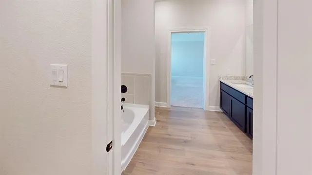 a bathroom with a sink and a tub