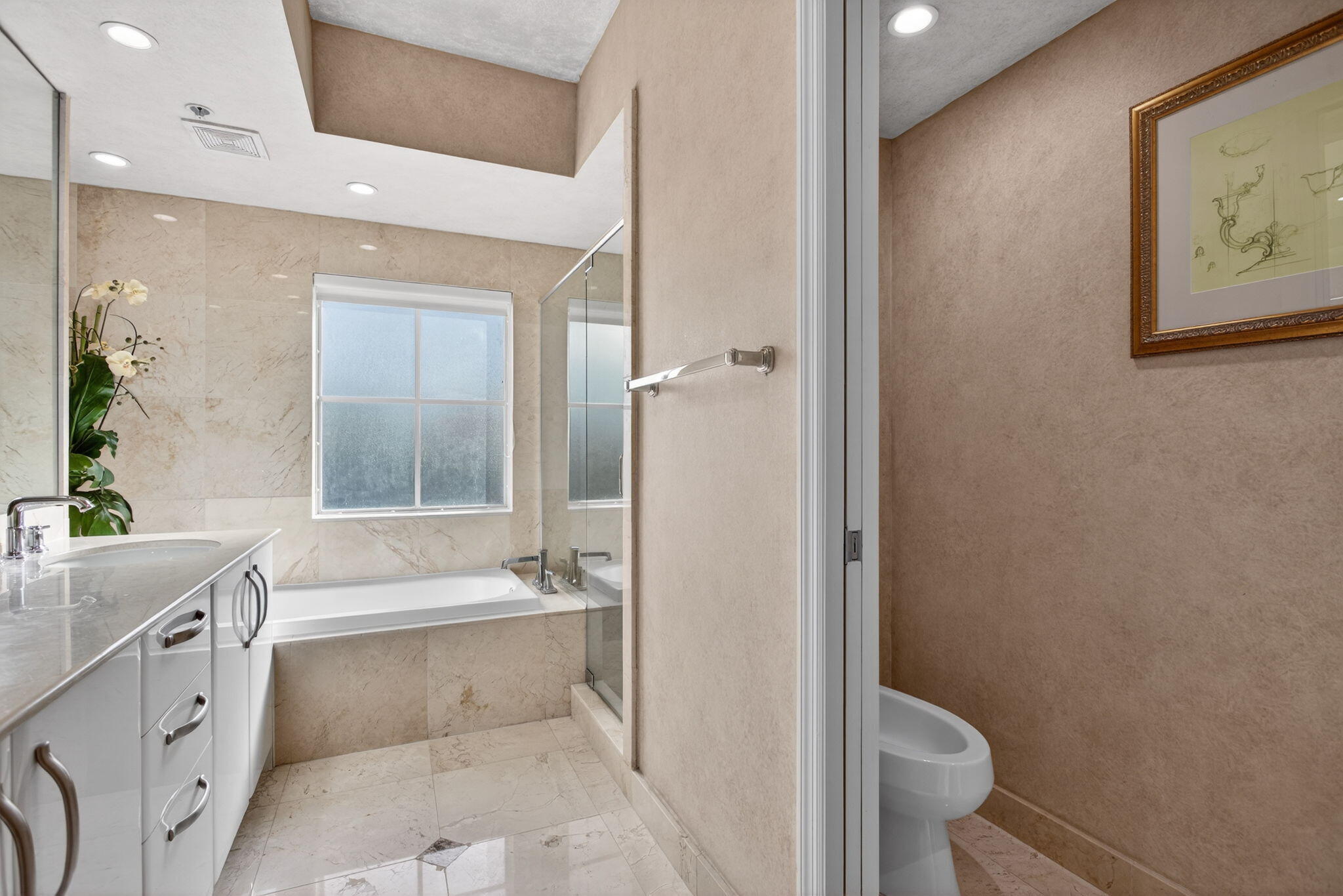 2051 Southeast 3rd Street, Unit TH8 Deerfield Beach, FL 33441 - Photo 34 of 58 a bathroom with a granite countertop sink toilet and shower