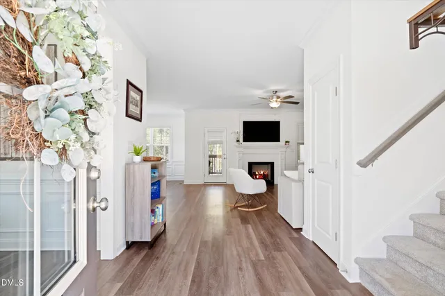 a couple of chairs sitting in front of a door