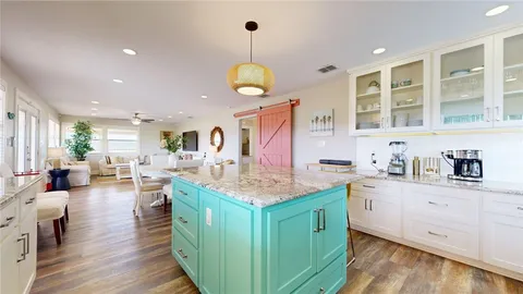 a kitchen with lots of counter top space