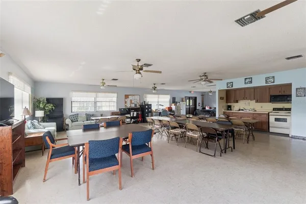 a view of a dining area with furniture