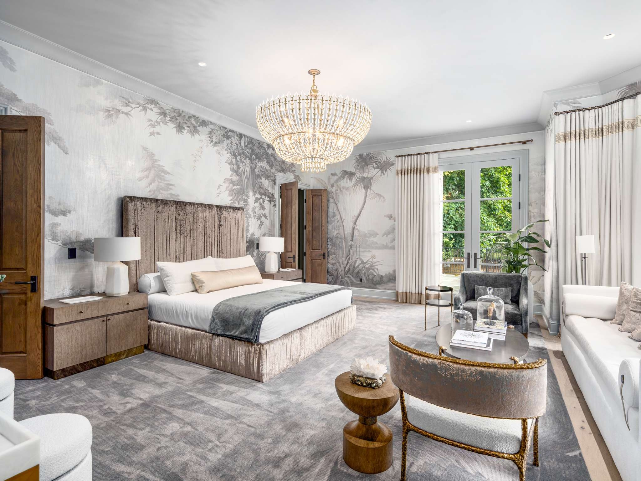 1358 Page Road Nashville, TN 37215 - Photo 11 of 35 a spacious bedroom with a bed and a chandelier