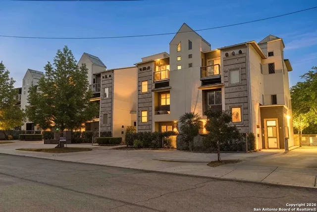 front view of a building with a street