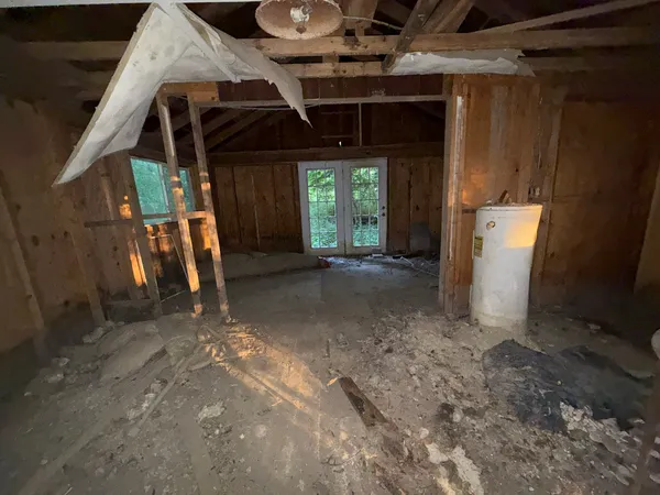 a view of a storage room with a sink