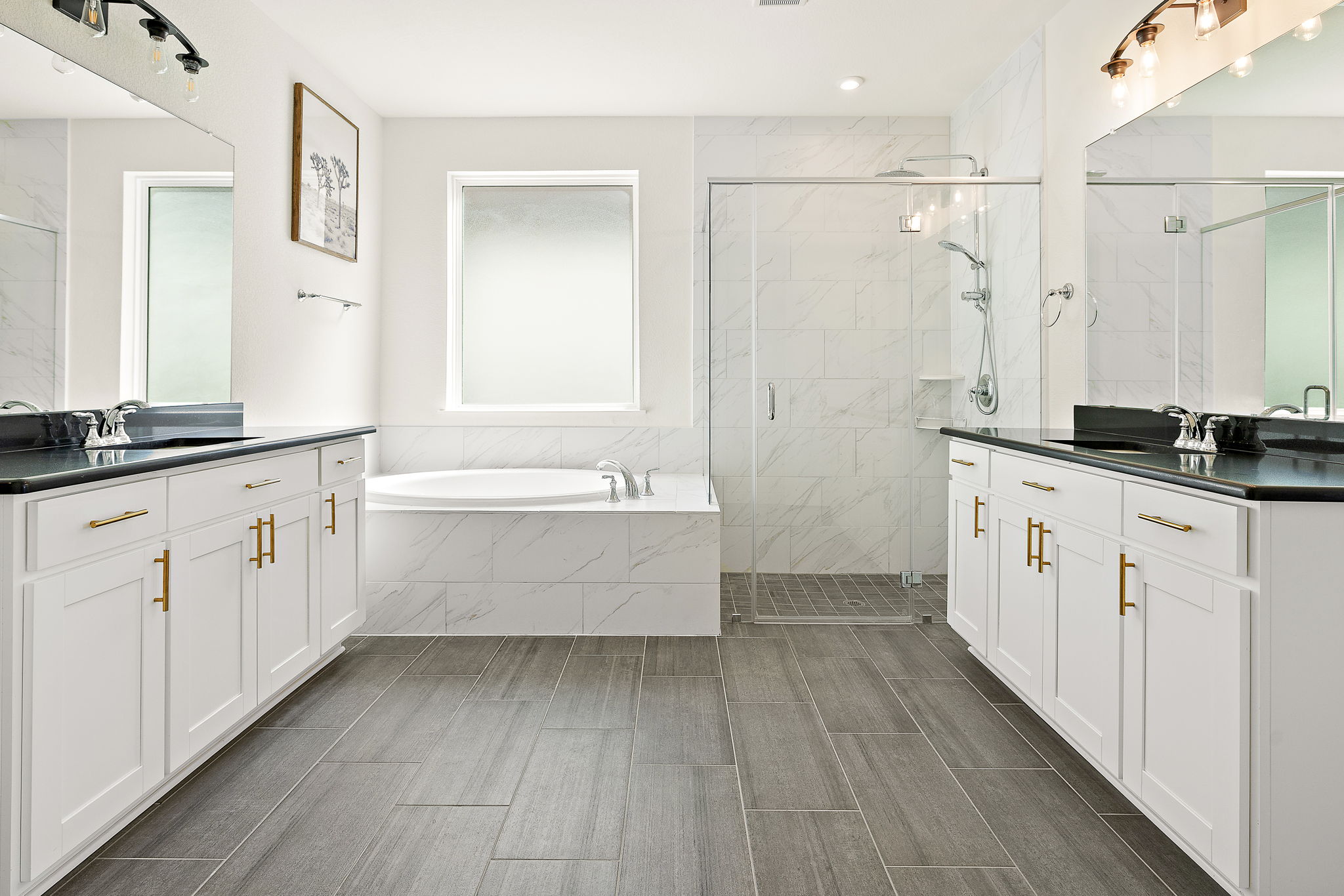 218 Encanto Place Austin, TX 78737 - Photo 21 of 40 a large white bathroom with a double vanity sink a mirror and a bathtub