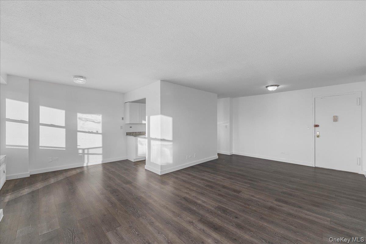 2550 Olinville Avenue, Unit 8H Bronx, NY 10467 - Photo 10 of 24 Unfurnished living room featuring a textured ceiling and dark wood-type flooring