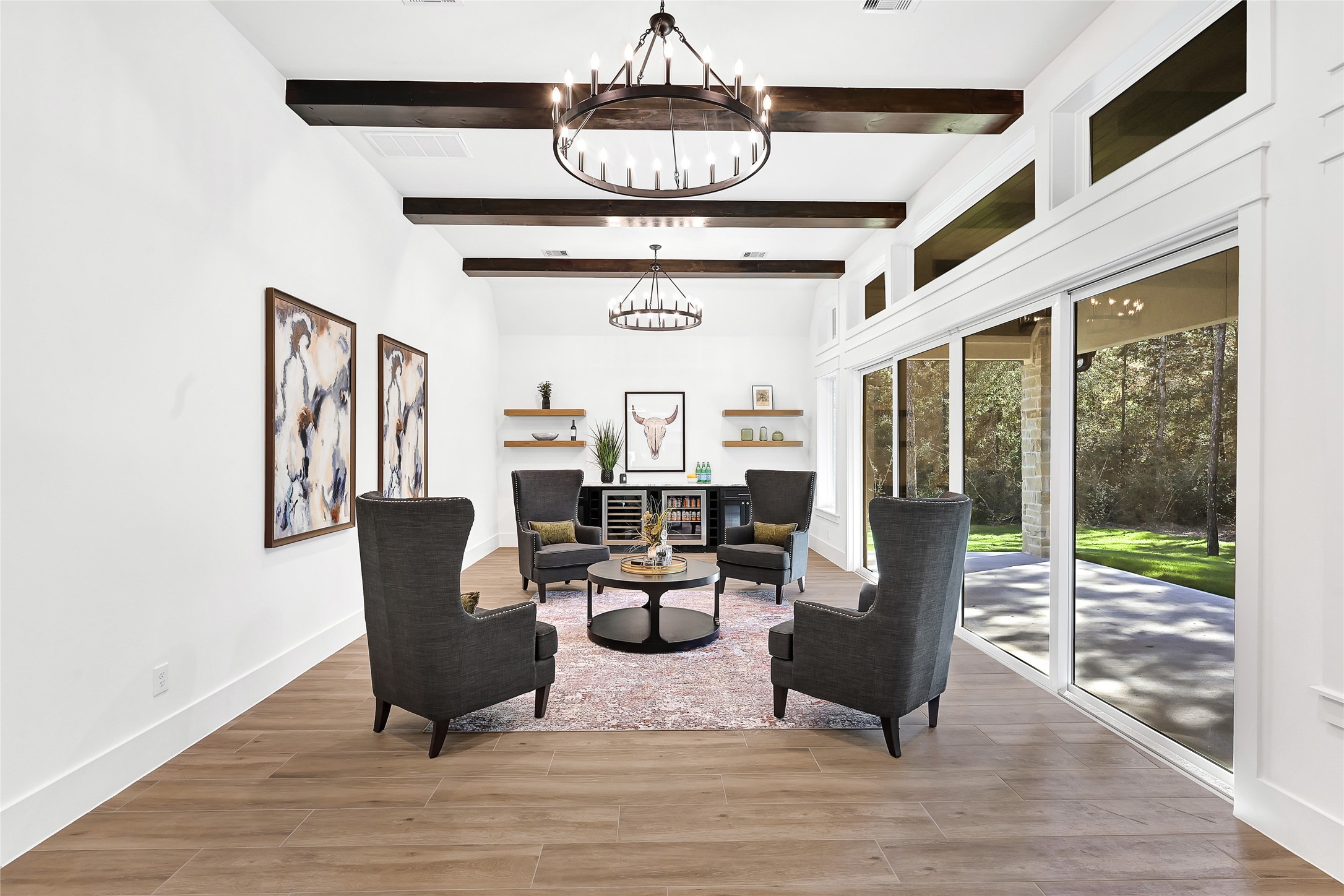 7244 Red Oak Grove Road Montgomery, TX 77316 - Photo 22 of 49 Game Room located off of the breakfast nook on the main level with custom lighting and a wall of windows
