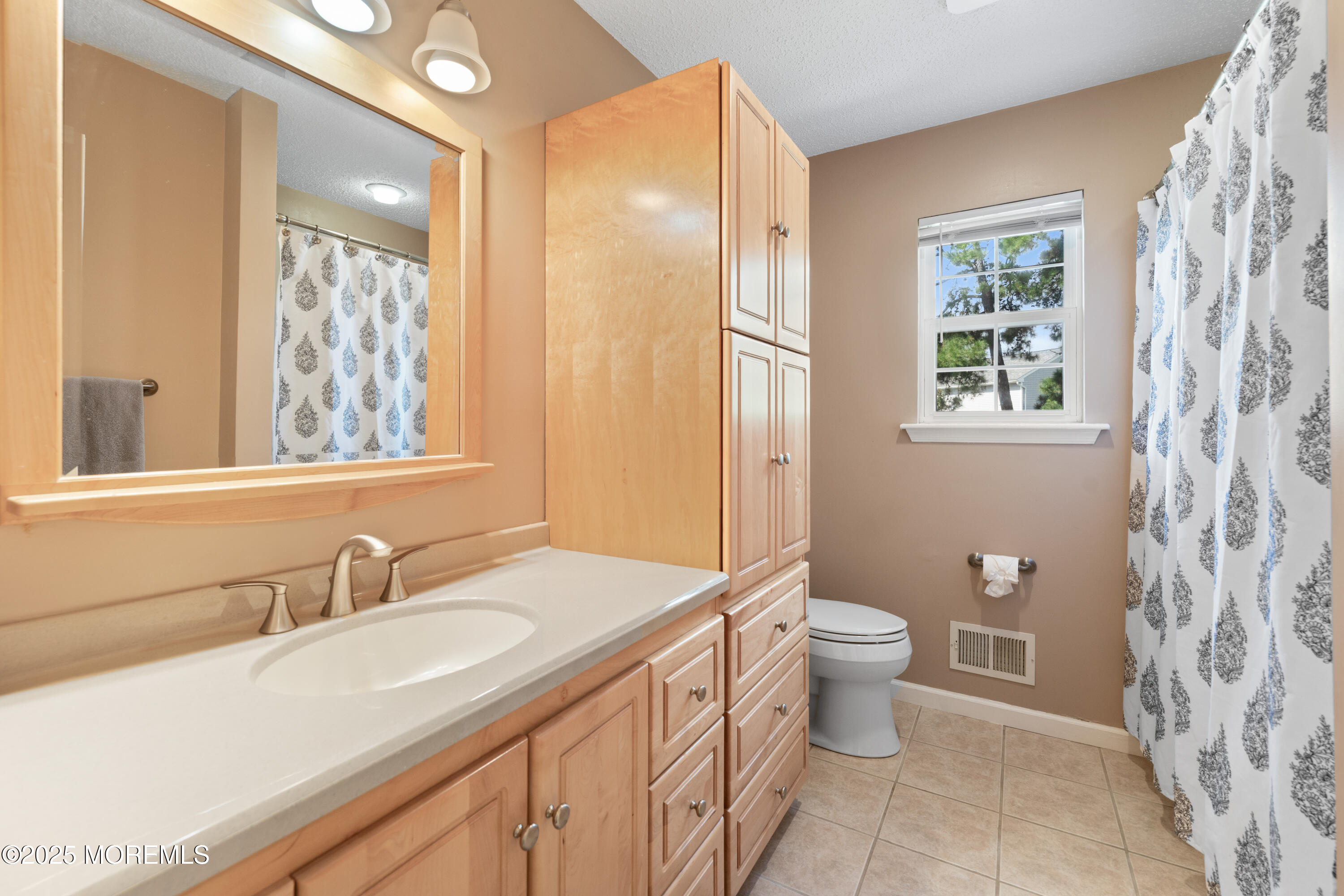 832 Constitution Drive Brick, NJ 08724 - Photo 18 of 24 a bathroom with a granite countertop sink a toilet a mirror a vanity and shower