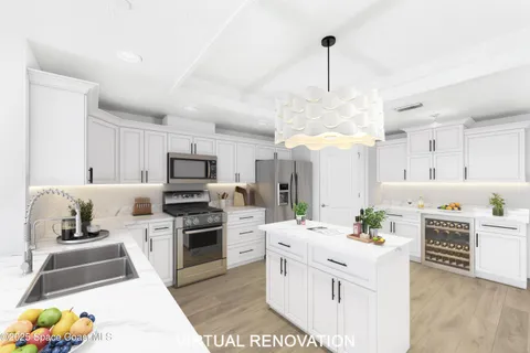 a kitchen with a sink stove and refrigerator