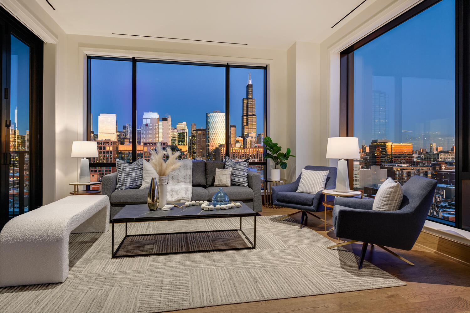 21 North May Street, Unit 1301 Chicago, IL 60607 - Photo 13 of 44 a living room with furniture fireplace and a window