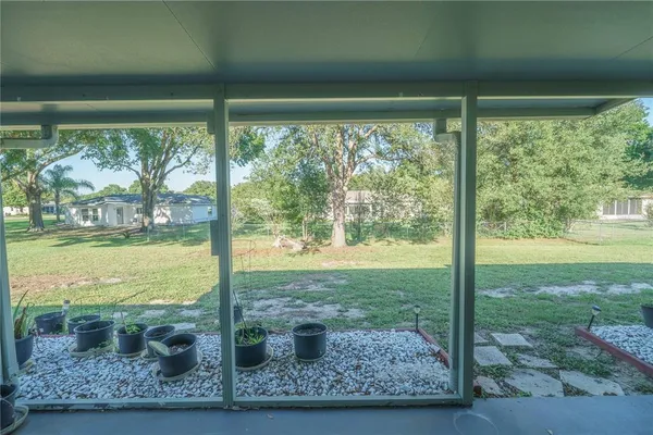 a view of a garden from a room
