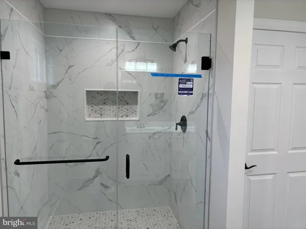a close view of a bathroom shower