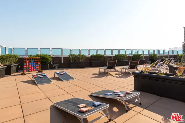 a view of a terrace with seating space