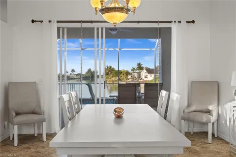 a view of a dining room with furniture and window