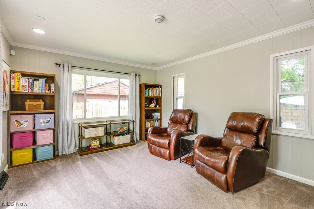 2340 Canterbury Road University Heights, OH 44118 - Photo 13 of 29 Sitting room with ornamental molding, carpet flooring, and a wealth of natural light