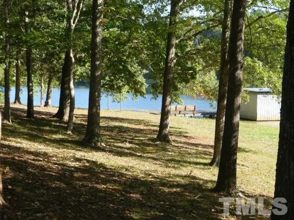 a view of a ocean with trees in the background