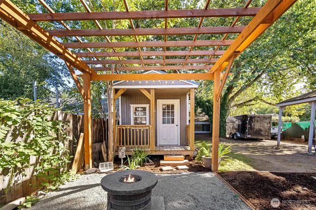 a front view of a building with a porch