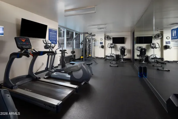 a view of a room with gym equipment