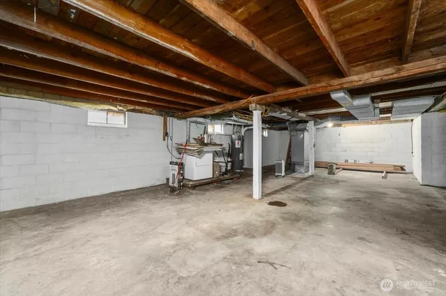 a view of a room with wooden roof