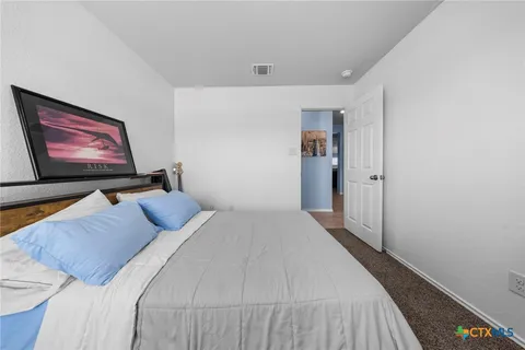a bathroom with a sink a toilet a mirror and shower curtain