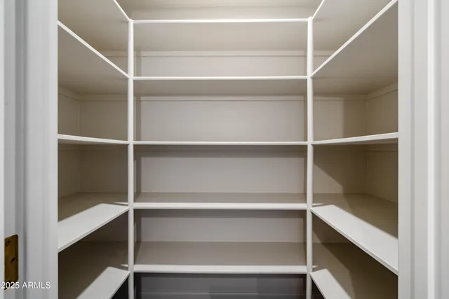 a view of walk in closet with empty racks