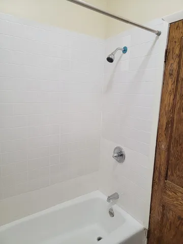 a bathroom with a bathtub