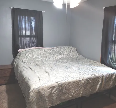 a workspace with wooden cabinet