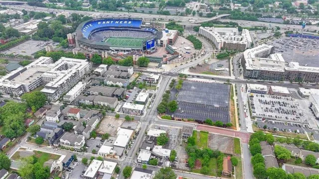 a view of a city with tall buildings