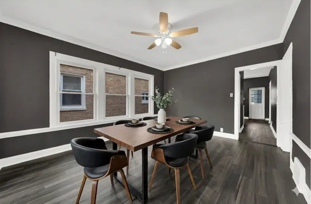 a table and chairs in a room