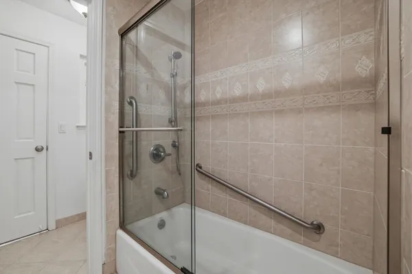 a bathroom with a bathtub