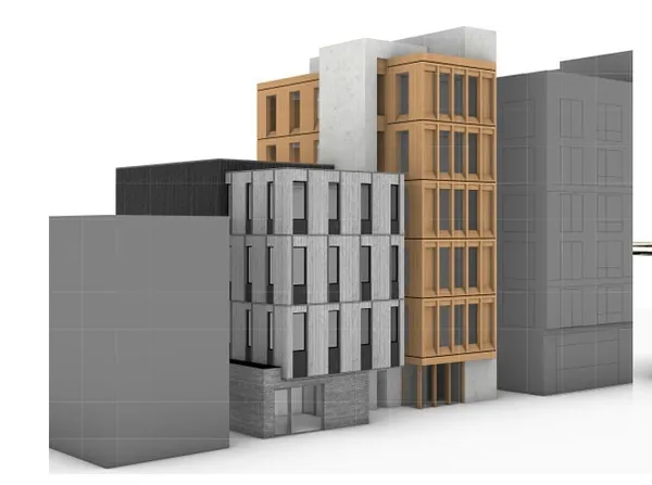 a view of a house with wooden fence