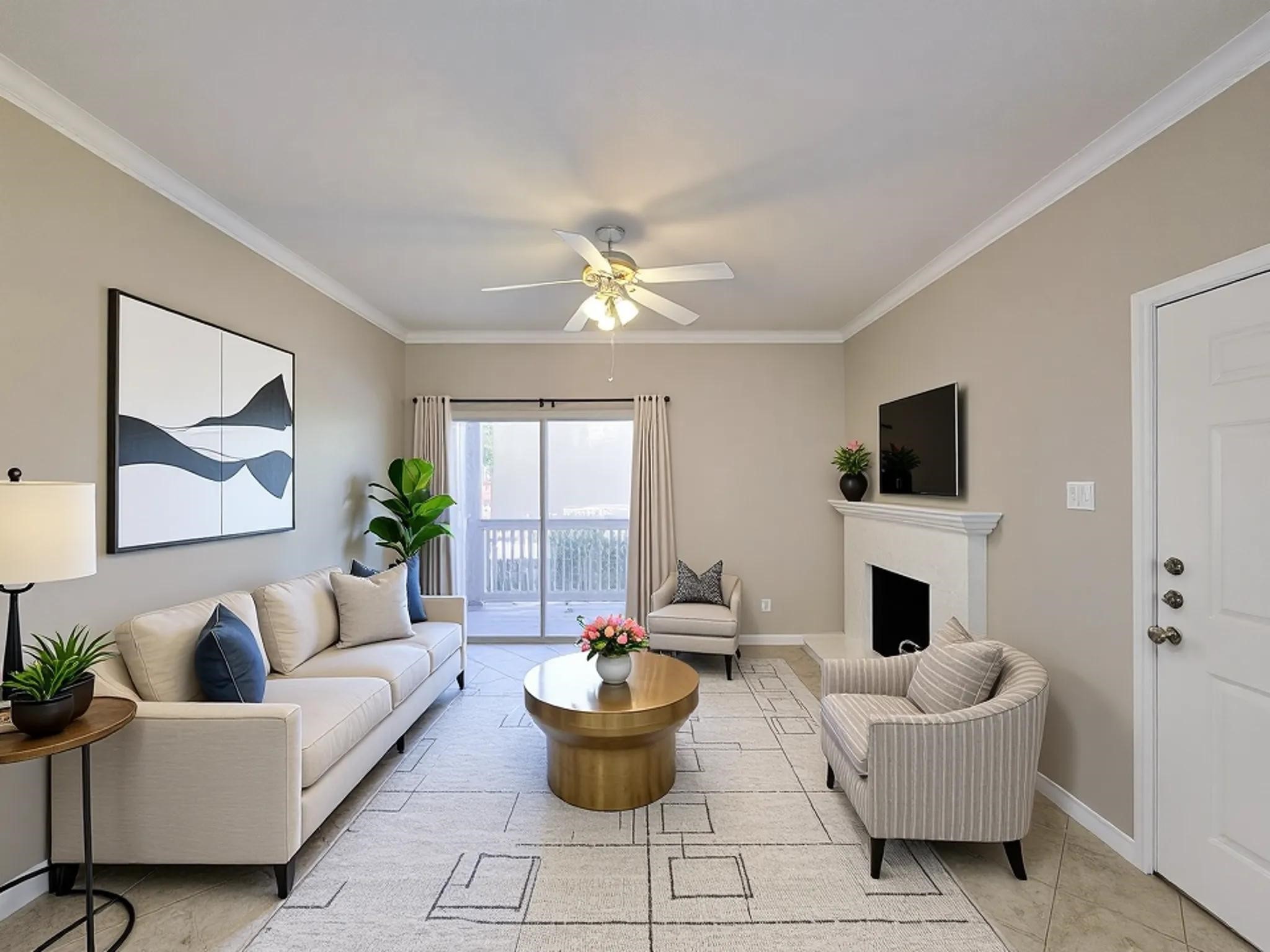 4041 Drake Street, Unit 116 Houston, TX 77005 - Photo 3 of 27 a living room with furniture and a fireplace