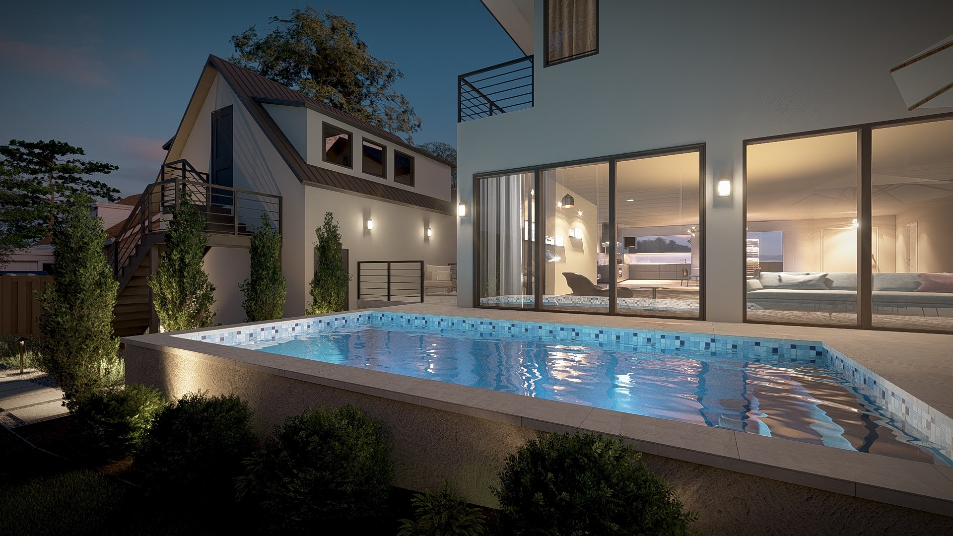 2014 East 10th Street Austin, TX 78702 - Photo 9 of 19 Pool at dusk with a balcony and an outdoor pool