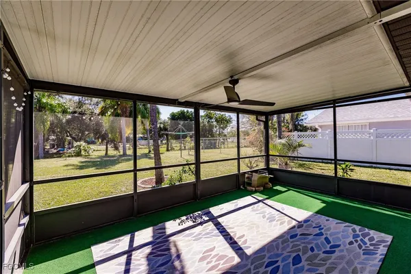 a view of an outdoor space with a large window