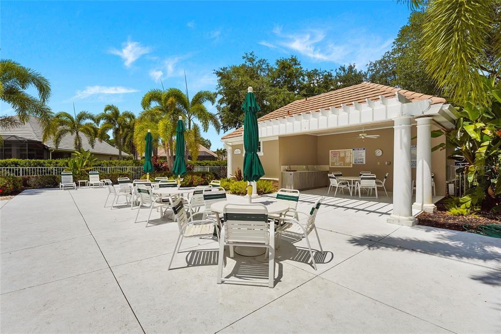 7822 Troon Court Lakewood Ranch, FL 34202 - Photo 71 of 83 a view of a patio with a table and chairs and potted plants
