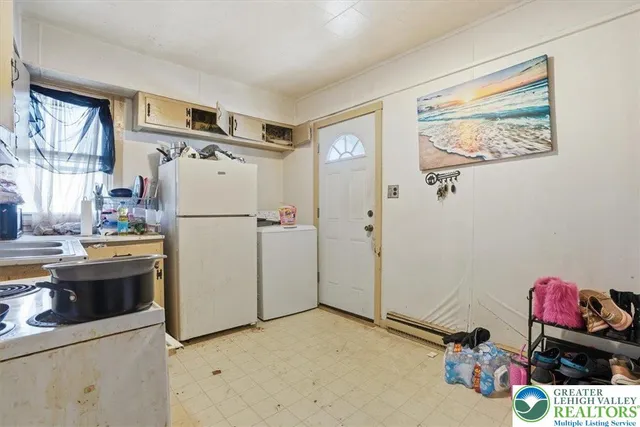 a view of a garage with storage