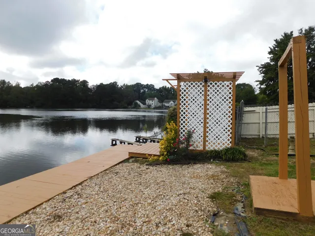 a view of a lake with a mountain in the background