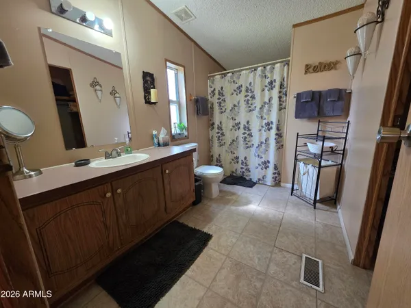 a bathroom with a sink a toilet a mirror and vanity