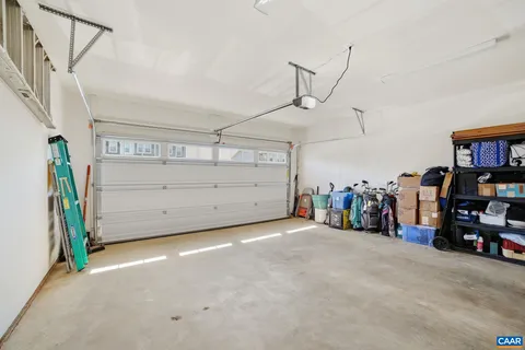 a view of a garage with storage
