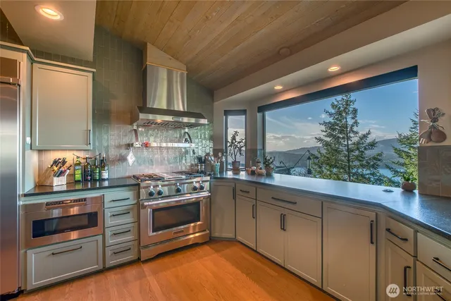 a view of dining room with furniture and window