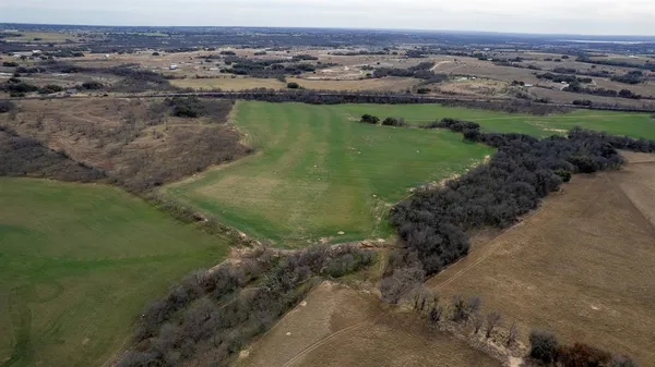 a view of a field of grass and trees