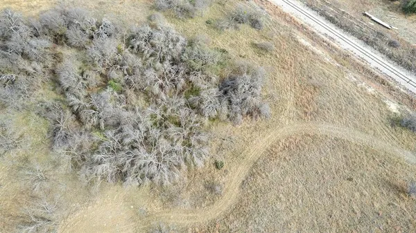 a view of a field with an ocean beach