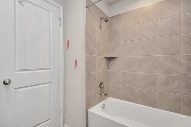 a bathroom with a bathtub