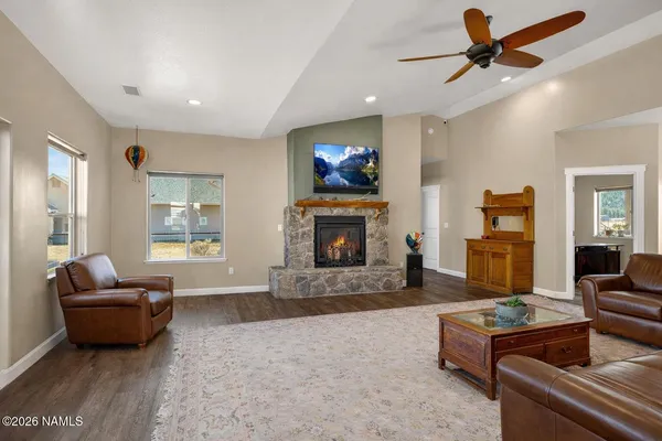 a bedroom with furniture and a bed